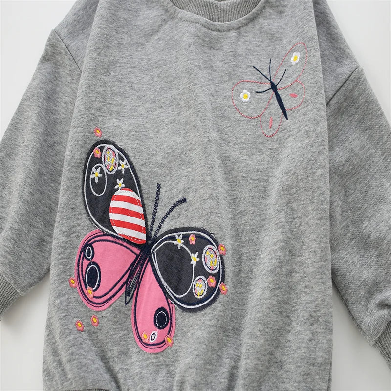 Jumping Meters Fashion Girls Sweatshirts Butterfly Toddler Kids Clothing Autumn Spring Sport Baby Hooded Shirts Clothes Shirts