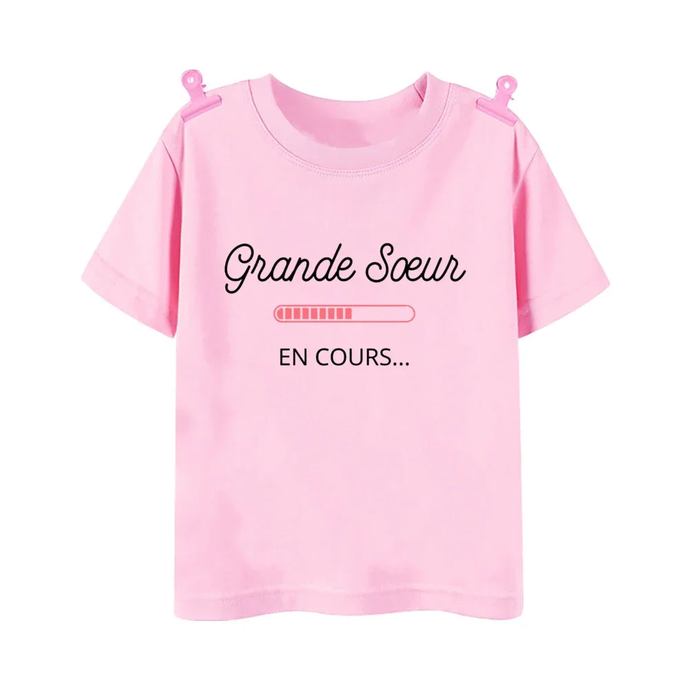 Big Sister Big Brother in Progress French Printed T-shirt Pregnant  Announcement Shirt  Kids Tshirt Tops Boys Girls Summer Tee