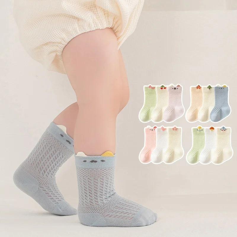 3 Pairs/lot Newborn Socks For Girl Boy 0-5 Yrs Summer Thin Cotton Mesh Infant Baby Boneless Short Sock Cute Clothing Accessories