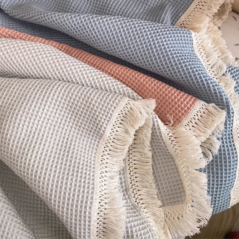 Tassel Baby Blankets Newborn Waffle Cotton Baby Swaddle Blanket New Born Stroller Blanket Bedding Items Infant Nap Bed Cover