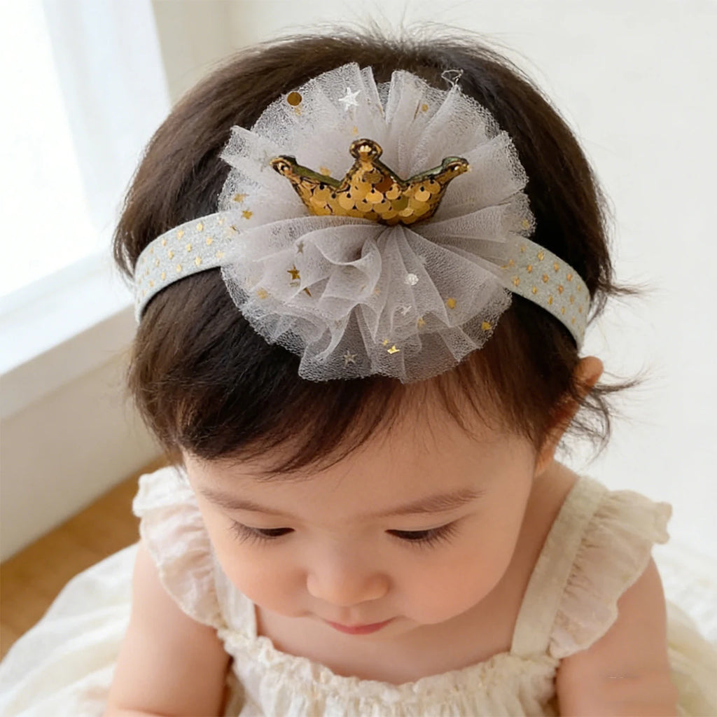 Sweet Cute Baby Hairbands Girls Princess Glitter Crown Headwear Lace Mesh Gauze Party Elastic Headbands Kids Hair Accessories
