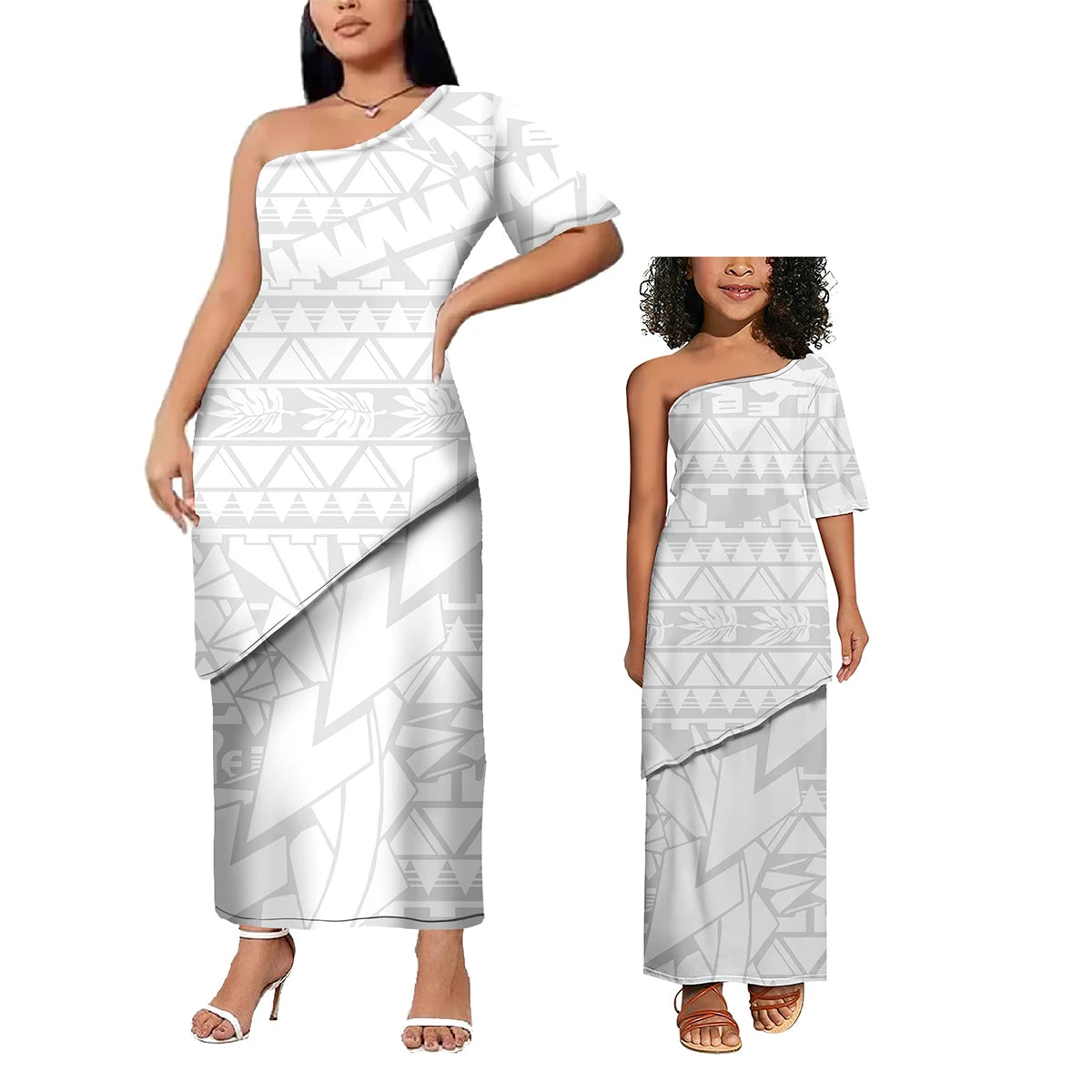 Low Price Wholesale Custom Polynesian Design Family Matching Clothing Two Piece Sets Samoan Puletasi Mommy And Me Dress