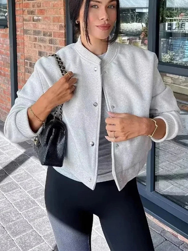 HH Vintage Women Soft Cropped Bomber Jacket 2023 Female Autumn Winter Woolen Cloth Jacket Woman Fashion Short Coats