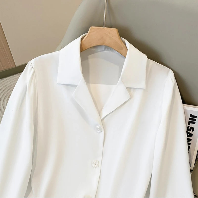 2026 Spring Autumn New Plus Size Women's White Shirt Office Wear Suit V-Neck Professional Commute Formality Chic Female Blouse