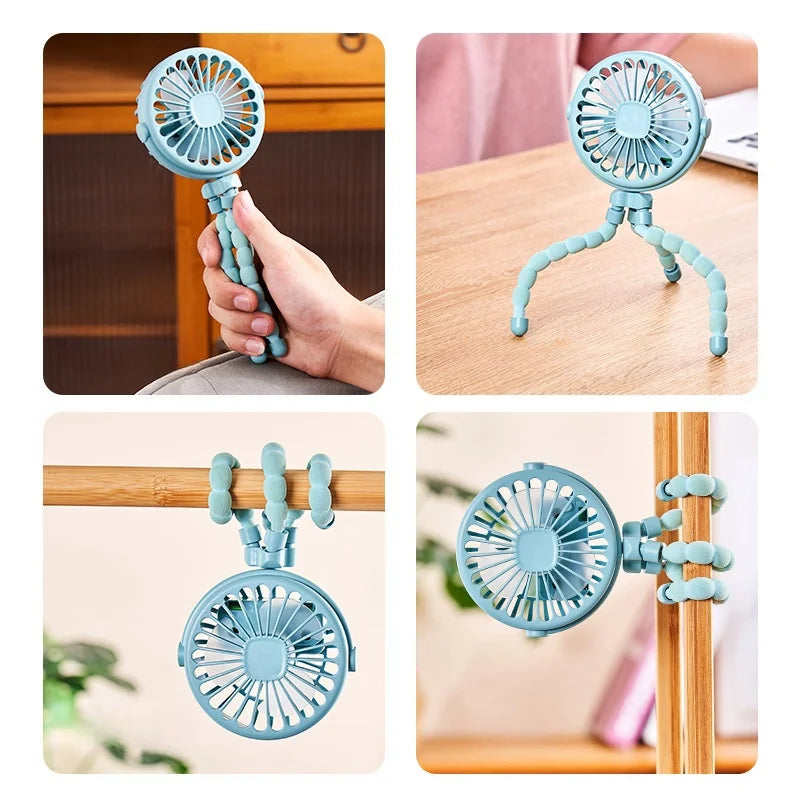 Octopus Baby Stroller Fan USB Charging Fan Mobile Phone Holder 3 Speeds Portable Mini Fan Silent Clip on Fan for Home Outdoor
