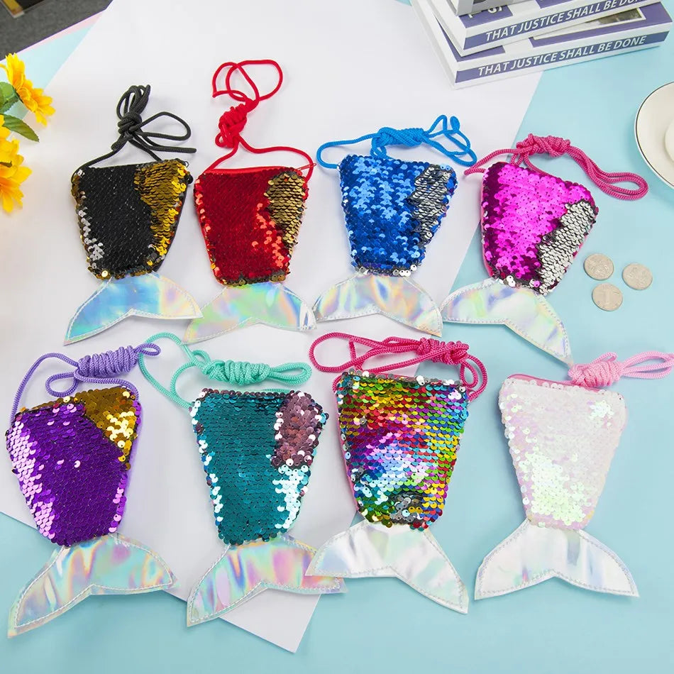 Girl Little Mermaid Party Accessories Necklace Ring Earring Bracelet Kids Toy Children Birthday Gift Magic Sequin Purse Headband