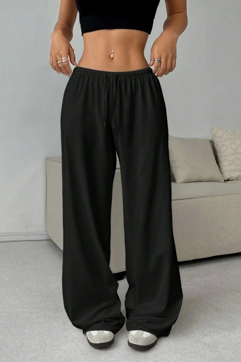 New women's fashion solid color casual loose wide-leg pants