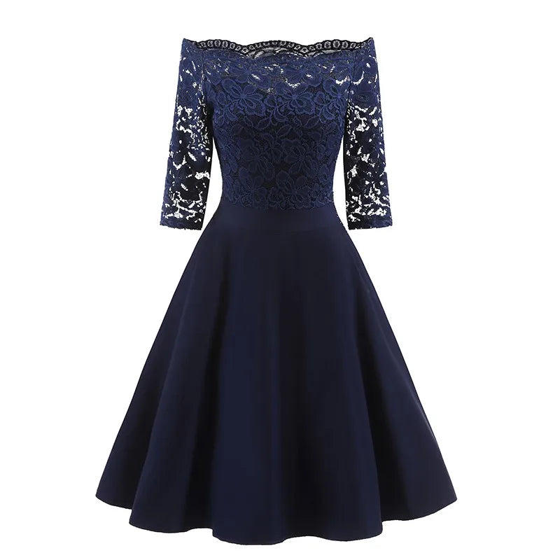 Bella Philosophy 2019 Autumn winter women Dress Women floral hollow out Party Dress Female short Sleeve slash empire party dress