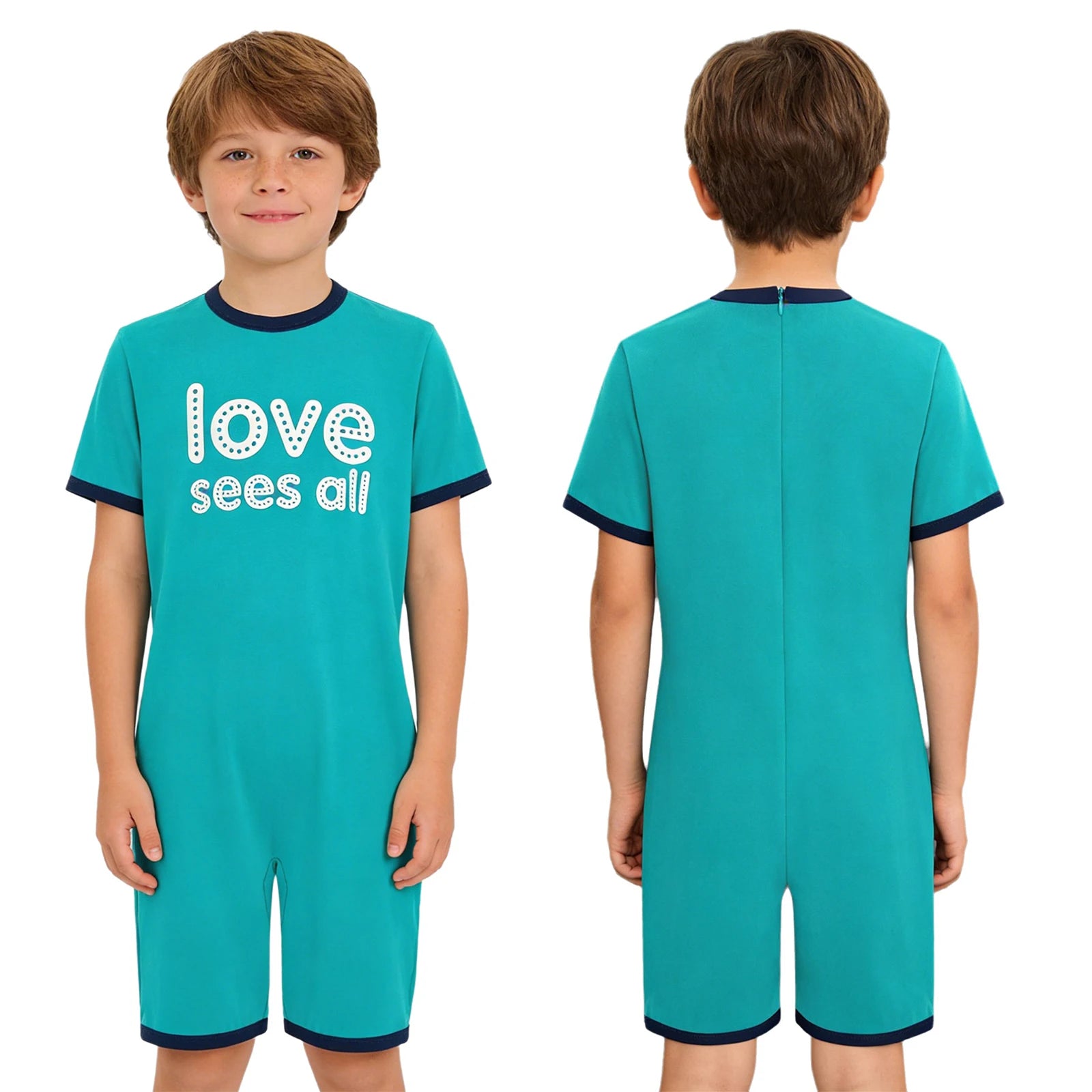 Kids Boys Girls Adaptive Clothing Autism Special Needs Anti-Strip Bodysuit Short Sleeve Back Zipper Romper Homewear Sleepwear