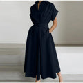 2026 New Fashion Solid Long Dress Short Sleeve Loose Elegant Summer Dress Buttons A-line Party Women's Slim Waist Dress