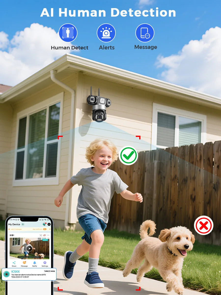 BESDER 15MP WiFi IP Camera PTZ Three Screens Outdoor CCTV Security Surveillance Camera Night Vision Monitor 3D Space iCSee App