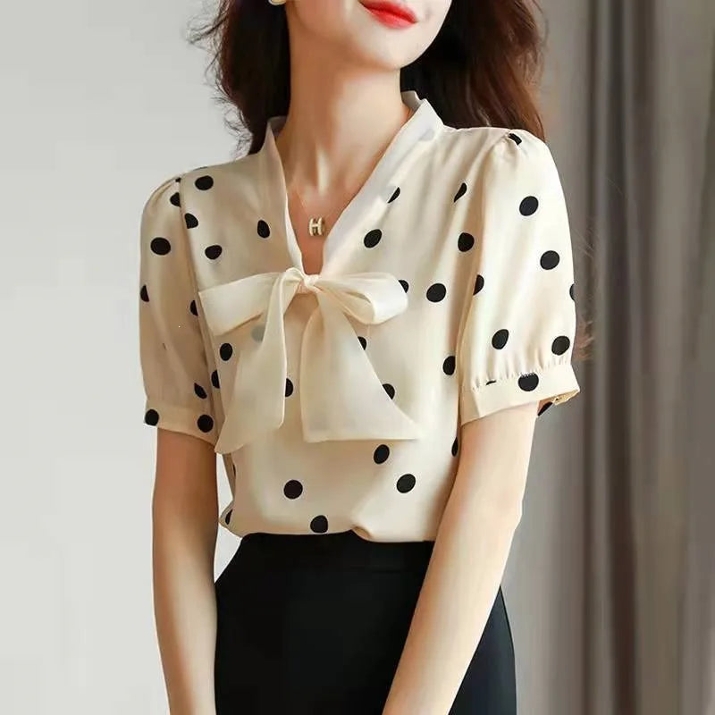 Summer 2026 plus Size Women's Shirt Butterfly Knot Loose Short Sleeve Chiffon Top Slimming for Heavy Sister 200 Pounds
