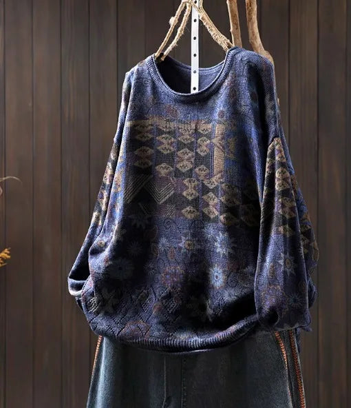 Johnature Vintage Loose Personality O-Neck Sweater 2025 Woman Winter New Long Sleeves Chinese Style Vintage Style Sweater