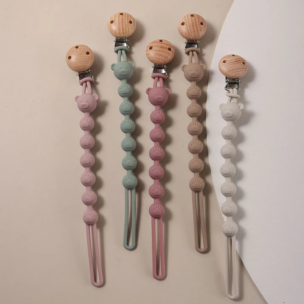 Silicone Pacifier Clip Baby Cartoon Bear Paw Cute Pacifier Chain for Newborn Teething Soother Dummy Clips Beaded