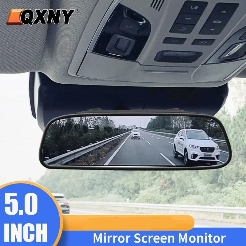 QXNY HD 4.3/5 Inch Rear View Mirror 12V 24V Monitor for Vehicle Truck Van RV Lorry Parking Backup Camera LCD Color Display 2 Way