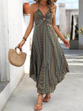 Women's Floral Print Tie Shoulder Dress, Boho Sleeveless Side Split Long Dress for Beach Holiday Vacation,