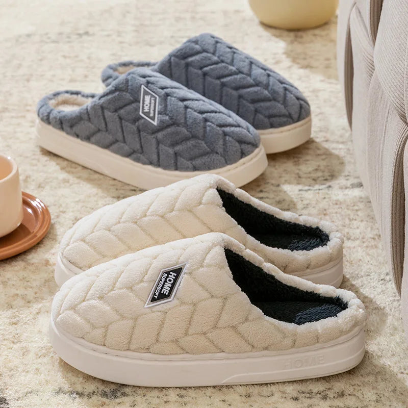 Cotton slippers men's winter new couple indoor home warm and non slip plush bag with cotton shoes women's added velvet