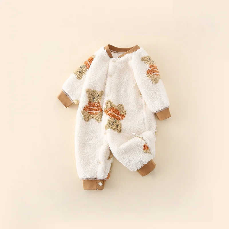 2026 Boys Girls Winter Spring Jumpsuit 0-24M Newborn Fleece Lined Long Sleeve Onesie Infant Cartoon Print Soft Warm Baby Romper