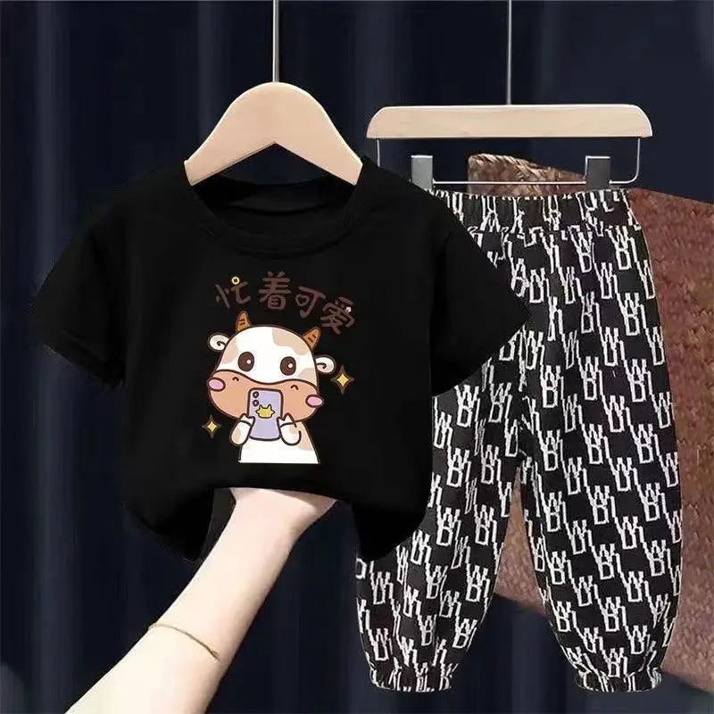 Mother Kids Set Summer 2pcs Clothes Children Boy Girl Clothes Sets Cute Clothing Cotton Short Sleeve Trousers T-shirt Pants Suit