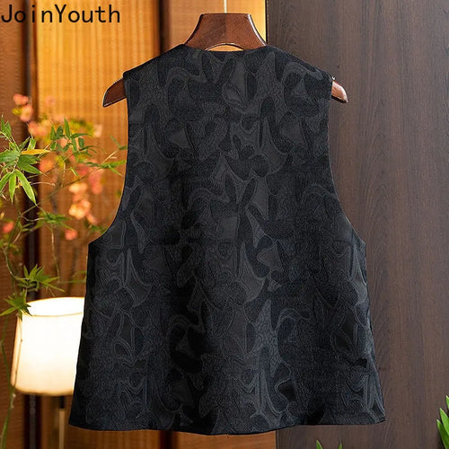 2025 Ropa Mujer Vintage Tanks Chinese Style Jacquard Cotton Vest for Women Chalecos Para Mujer O-neck Sleeveless Waistcoat Tops