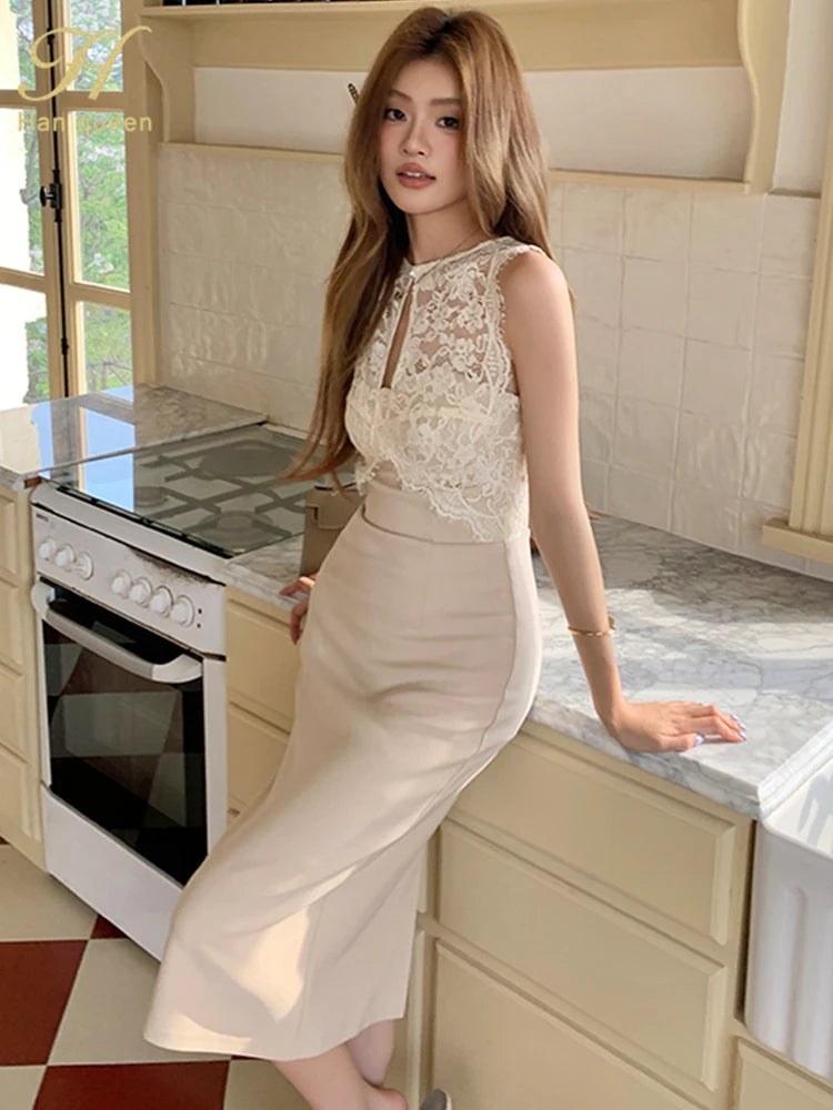 Fashion Sexy O Collar Sleeveless Vintage Club Party Dresses Halter Strapless Summer OL Lace Bodycon Pencil Dress