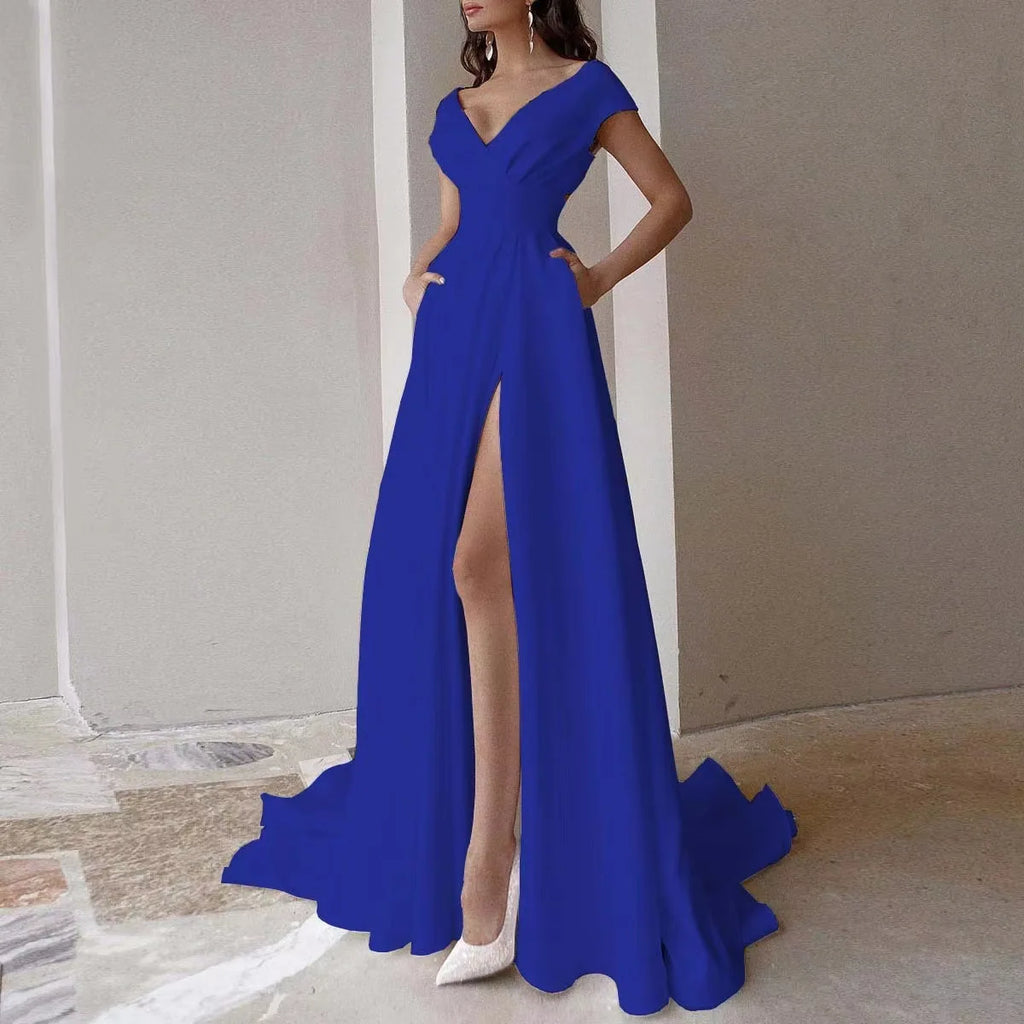 WEIN Dress Women Evening Summer Sleeveless V Neck Sexy Split Maxi Long Elegant Party White Lady Dresses Black Red Colorful party