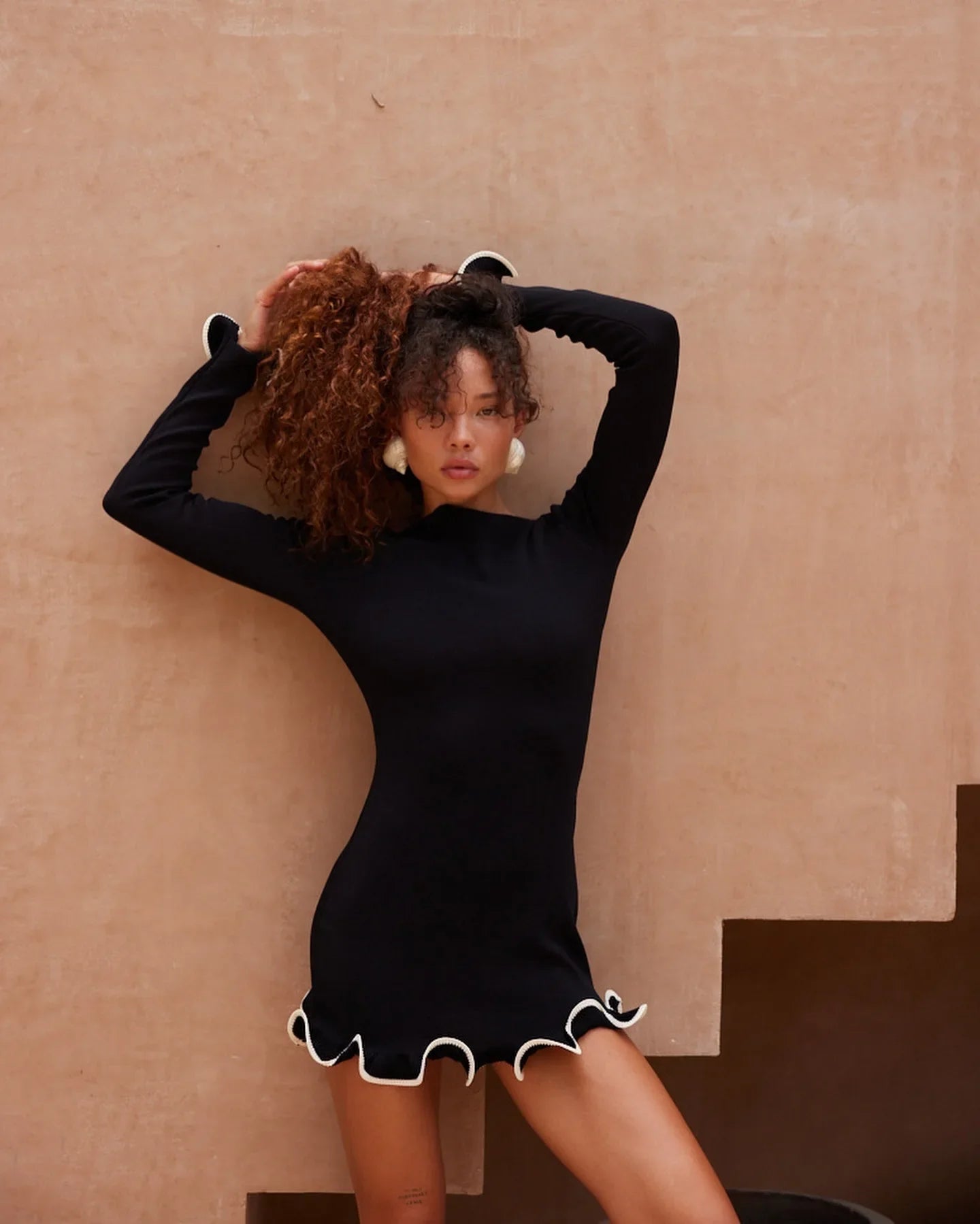 Oligai Fashion Autumn Long Sleeve Knitted Dress Women 2024 Vintage Wave Edge Elegant Mini Dress Sexy Slim Causal Dress