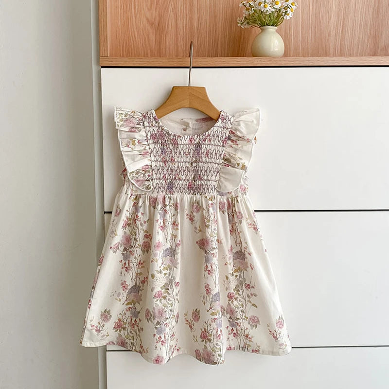 Girls Pink Floral Dress Ruffle Baby Romper Dress Summer Kids Short Sleeve Beach Dresses Toddler Bodysuit Sister Family Clothes