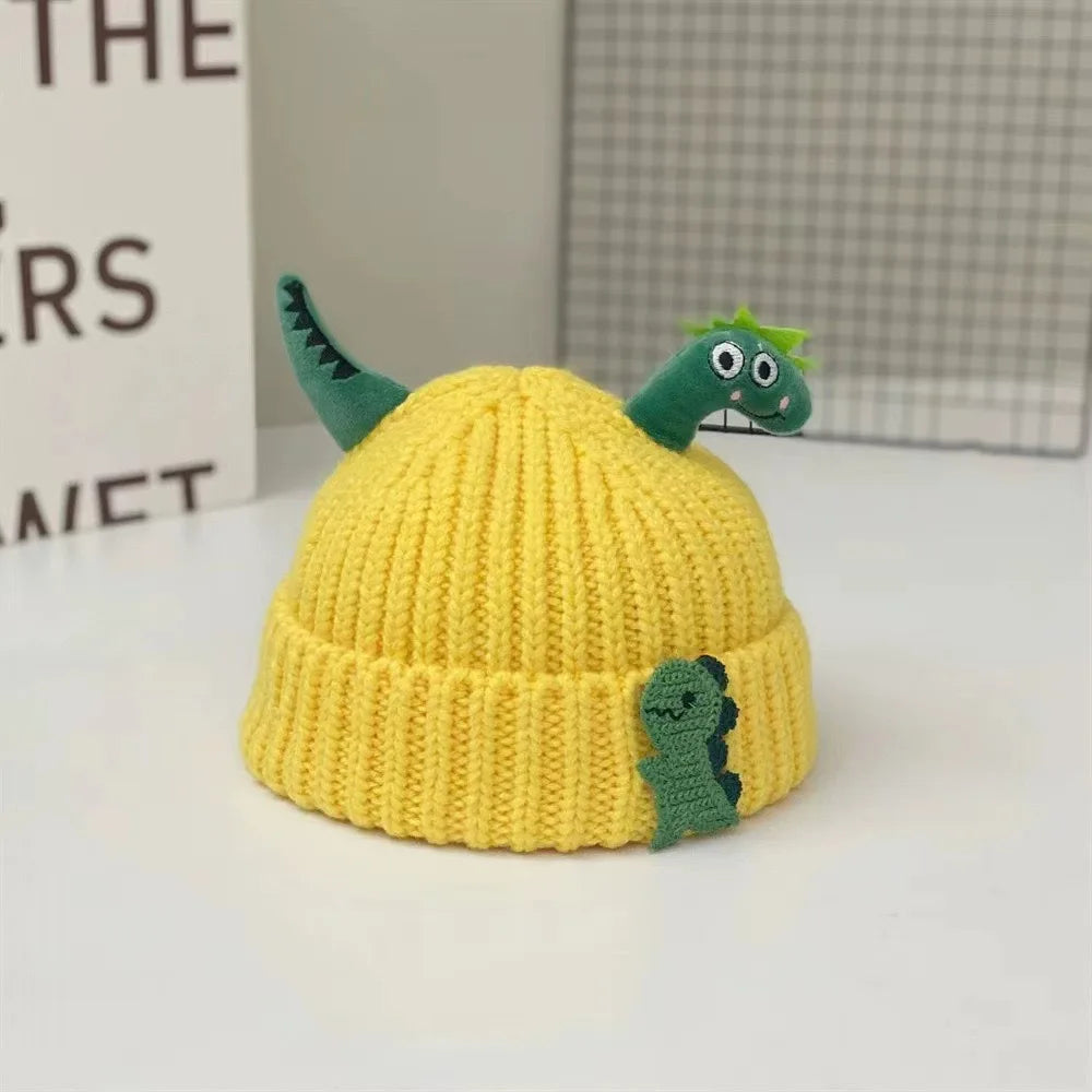 Cute Dinosaur Baby Knitted Hat Winter Warm Children Beanies Thicken Woolen Kids Crochet Bonnet 1-5 Years Boys Girls Pullover Cap