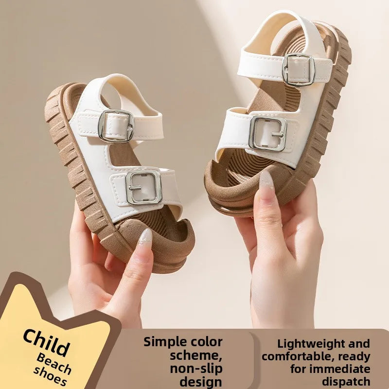 Fashion Solid Korean Kid Sandals Summer New Versatile Anti Slip Soft Bottom Girl Boy Beach Sandal Kindergarten Anti Kick Sandals