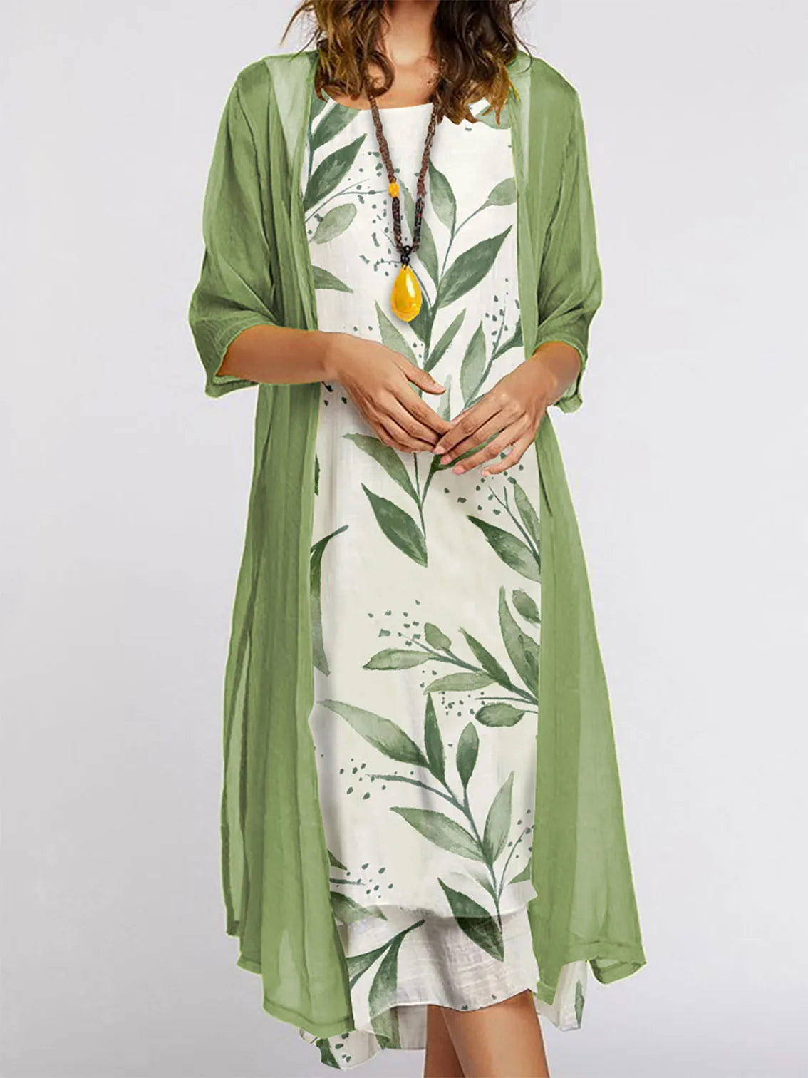 2024 Europe and the United States autumn new women's long dress two-piece set of floral print round neck suit petticoat