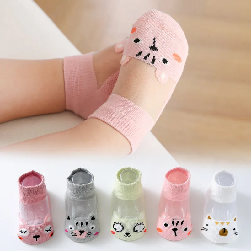 5 Pairs Summer Cotton Kids Socks Cute Cartoon Thin Mesh Baby Short Socks Dinosaur Bear Children Socks for Boys Girls Cheap Stuff