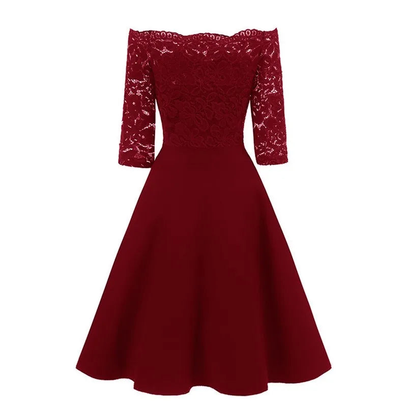 Bella Philosophy 2019 Autumn winter women Dress Women floral hollow out Party Dress Female short Sleeve slash empire party dress