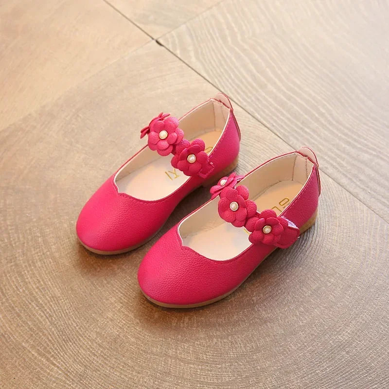 2025 Children's Flats Lace Big Flower Princess Party Performance Shoes Big Student Girl Shoes for Kids Soft Sole Leather Flats