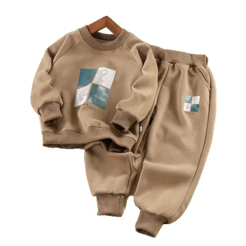 2025 2PC  80-150cm Spring Autumn Baby Boys Tops+ Pants Two Piece Set Kids Print Outfit Trendy Fashion Children's Hoodie Sets
