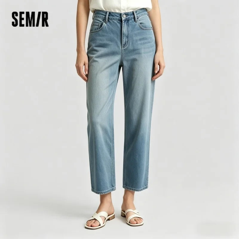 Semir Jeans Women Elastic Waist Long Trousers 2025 New Summer Version Cool Feeling Wide-leg Trousers