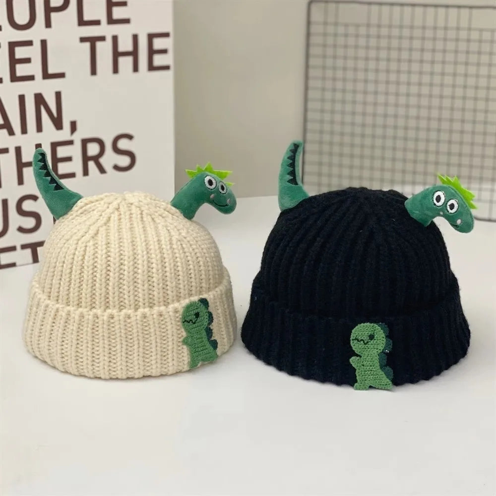 Cute Dinosaur Baby Knitted Hat Winter Warm Children Beanies Thicken Woolen Kids Crochet Bonnet 1-5 Years Boys Girls Pullover Cap