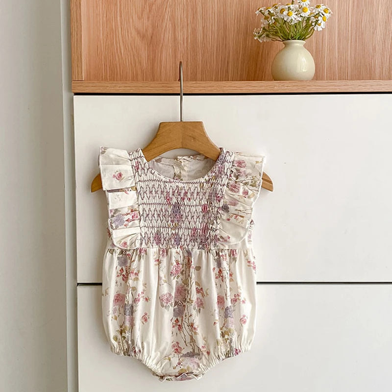 Girls Pink Floral Dress Ruffle Baby Romper Dress Summer Kids Short Sleeve Beach Dresses Toddler Bodysuit Sister Family Clothes