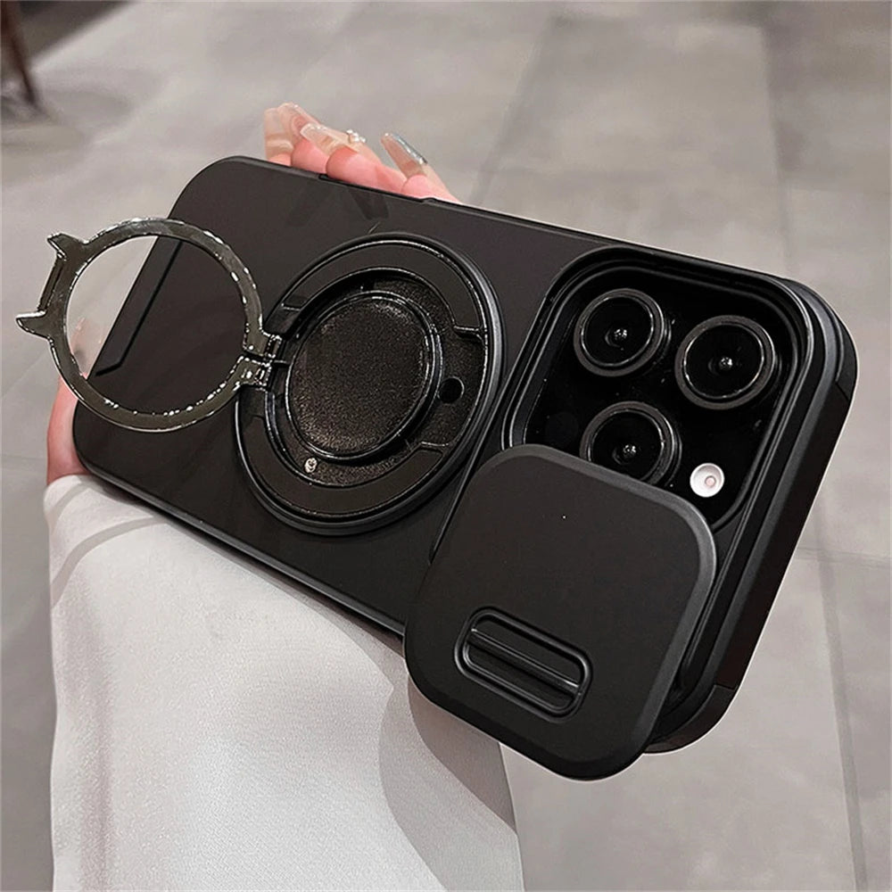 Luxury Slide Camera Lens Protection Magnetic Ring Holder Case For iPhone 17 Air 11 12 13 14 15 16 Pro Max Plus Shockproof Cover