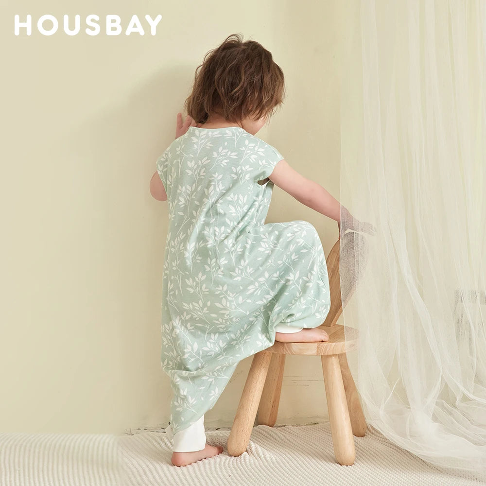 Bib-Style Sleeping Bag With Split Legs Single Layer All-Cotton Lightweight To Keep Baby Cool In Spring And Autumn