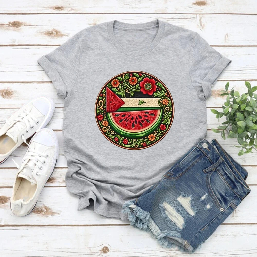 Watermelon Symbol Freedom Shirt Watermelon Flag T-shirt Women Short Sleeve Tshirts Human Rights Tee Peace and Love T-shirts