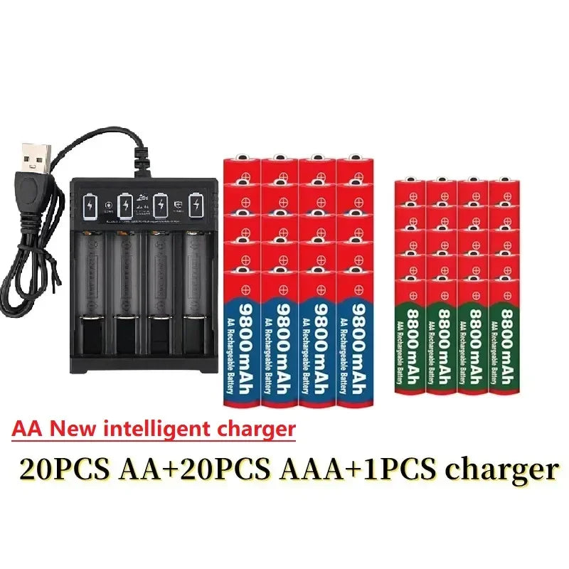 Best 1.5V AA9800mAh+AAA8800mAh+USBcharger 1.5V Rechargeable Nickel Hydrogen Battery, Used for Electronic Toys Camera Batteries