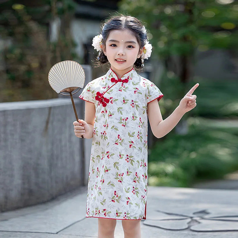 Traditional Chinese Clothing Cheongsams Qipao Girls Dress Ethnic Style Performance Costume Party Kids Clothes Children Clothing