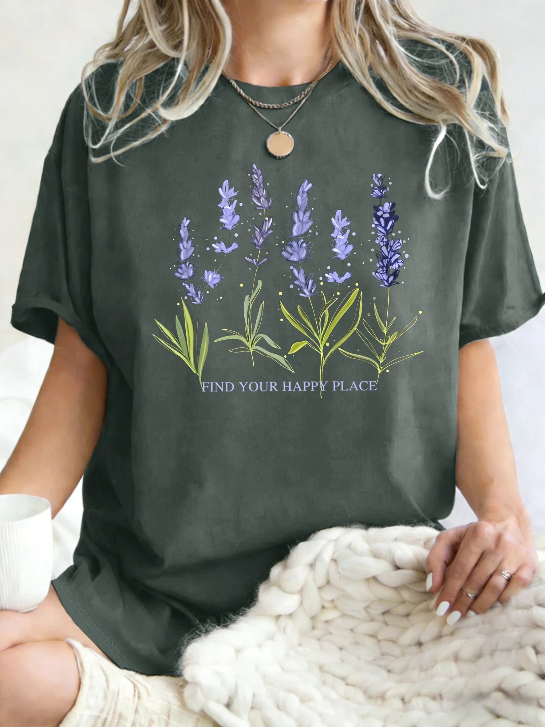 Beautiful Of Lavender Design Women T-Shirt Casual Breathable Short Sleeve Cotton Oversized Tops Summer O-Neck Woman T Shirts