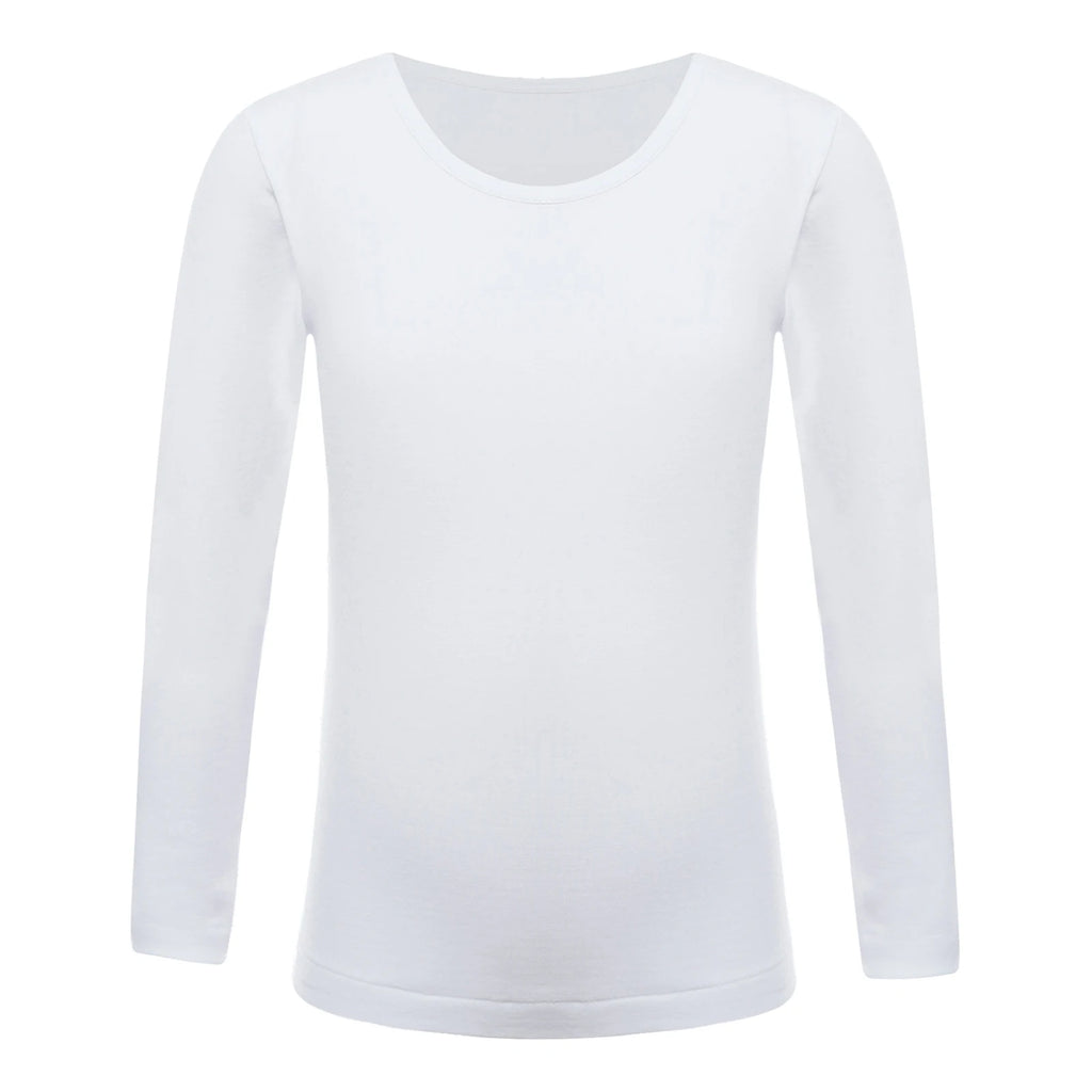 Kids Girls Thermal Underwear Tops Solid Color Round Neck Long Sleeve T-shirt Stretchy Base Shirt Tops for Ballet Dance Training