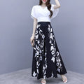 2024 Summer Commuting Fashion Loose Versatile Chiffon Solid Short Sleeved High Waist Wide Leg Printed Panel Women's Flare Pants