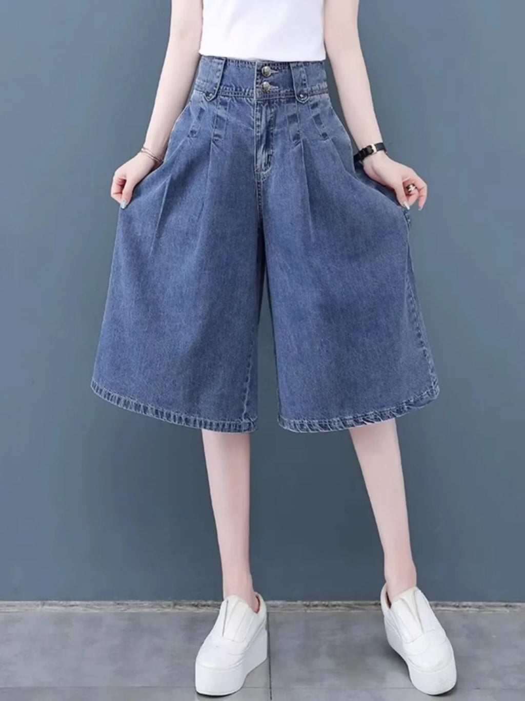 High Waist Wide Leg Pants Thin Design Summer Jeans Women's Loose Fit Small Size  Straight Cut Denim orts