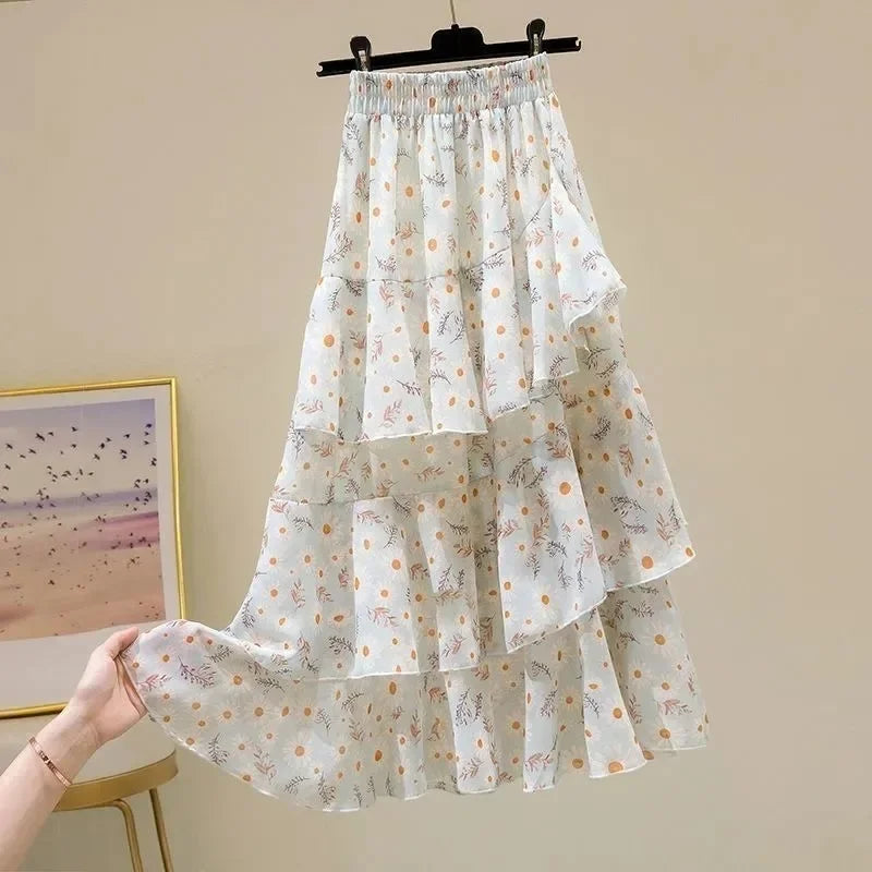 New Style Ladies Summer Simplicity Elegant Fashion Slim Trend Sexy Floral Retro A-line Skirt Fashion Camis Printing Elegant