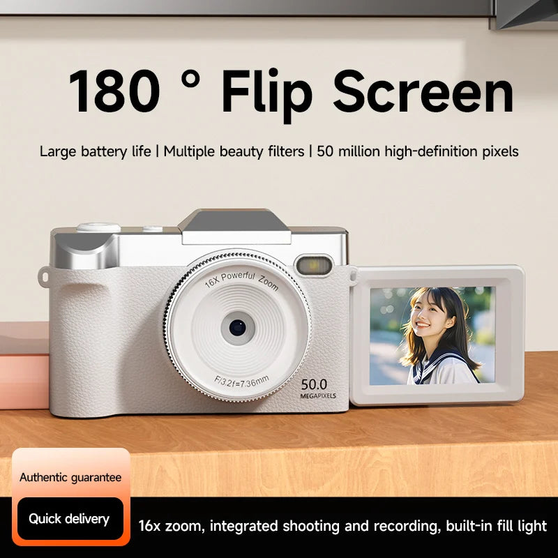 4K Digital Camera 16x Zoom Cam 1080P HD Camera 50 Megapixel with 2.4 inch LCD Screen 180 Flip Screen Suitable Student Adult Gift