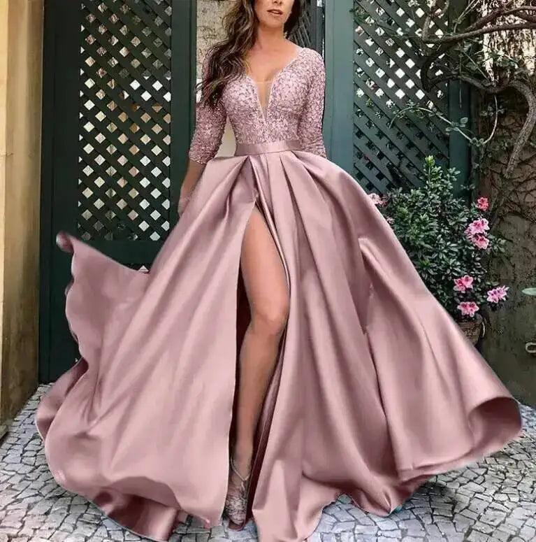 Women's Dress Summer New Women's Lace Sequin Grand Display Sexy Long Skirt Tail Banquet Evening Dress Party Dress
